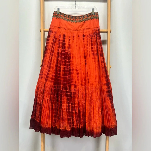SOFT SURROUNDINGS Orange tie dye embellished waist maxi skirt size S. - Picture 5 of 11